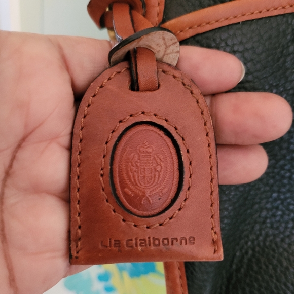 Liz Claiborne Vintage Genuine Leather Black & Brown Crossbody Shoulder Bag Purse - Picture 3 of 9